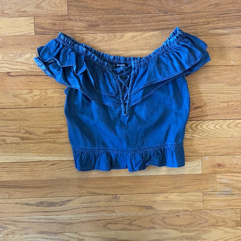 Express off the shoulder denim shirt